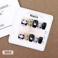 Cute panda press-on nails with green bamboo patterns and glossy finish, 10-piece set - M