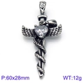 Ciondolo spada serpente vintage punk argento con ali e zircone a cuore centrale - Pendaglio a Croce Alata con Serpente e Zirconia a Cuore(KP82159-KHX)