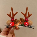 Christmas deer antler hair clip with brown felt horns, red berries and pine cones - 63# Christmas Antler Hair Clip Pine Cone Mushroom
