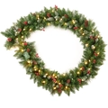 9FT Christmas garland with pine cones, red berries and warm LED lights on white background - SGF404 (Mixed Luxury Garland)