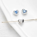 Macro shot of silver heart beads with blue zircon inlay for DIY jewelry crafts - 8# White Gold - Blue Zircon