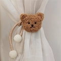 Cute brown plush bear curtain tieback with cream rope and pearl buckle detail - Champagne Apricot Rope Coffee Bear