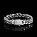 Pulsera cubana plateada para hombre con cierre de resorte decorado con circonitas brillantes - Acero (12mm Ancho / 9 pulgadas Longitud)