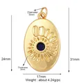 Golden oval pendant with blue gemstone and spiral shell texture, 24x17mm jewelry accessory - Sun Pattern Gem Oval / Gold