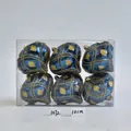 Detail of six dark blue Christmas ornaments with gold glitter mesh in a transparent box - Dark Blue Gold Pattern Ball (6pcs/10cm)