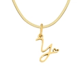 18K gold cursive letter y pendant necklace with heart detail and sleek snake chain - Letter Y / Gold
