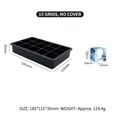Black 15-grid silicone ice cube tray with dimensions showing 33mm cubic size - 15 Cavity Square / No Lid / Black