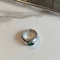 Anello regolabile in argento con uno zircone verde smeraldo ovale in stile vintage - Taglia unica / Argento Verde Zircone
