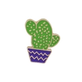 Detailed view of enamel cactus brooch pin in green and blue colors with gold plating - Blue Pot Wave Pattern Cactus (C1119-5)
