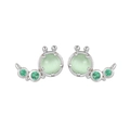 Pendientes artísticos de libélula plateados con piedras verdes de ojo de gato suaves - Caracol Verde (Chapado en Oro Blanco)