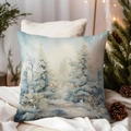 Winter forest watercolor Christmas pillow cover with pine trees and gold details - TQDS68-30(Watercolor Winter Forest)