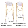 Détail des boucles d'oreilles en acier inoxydable doré avec pampilles de perles - Style de Gland de Perle Baroque (JDE0308017)