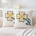 Velvet square throw pillows with embroidered floral patterns on a cozy beige sofa - Coffee Ethnic Pattern