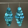 Green shell tassel drop earrings in geometric diamond shape for beach vacation style - Hook Style / Lake Blue