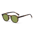 Retro round tortoise shell sunglasses with vibrant green lenses and classic studs - Tea Tortoise Frame G15 Lens Polarized