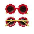 Fashionable flower shaped kids sunglasses in bold red frame and bright yellow temples - Kids / C45 Red Frame Yellow Temple