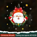 Cartoon Santa Claus Christmas wreath window sticker, electrostatic PVC decal, 40x42cm - XL530 Christmas Wreath