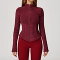 Women's slim fit polar fleece jacket in burgundy color with stand collar and full zip - S / Burgundy
