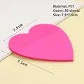 Waterproof heart-shaped PET sticky notes in rose red 50 sheets 7.5x7.5cm size - Rose Red Heart 50 Sheets