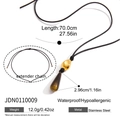 Black rope necklace with brown teardrop pendant and stainless steel 18k gold accents - Brown Leopard Waterdrop Pendant (JDN0110009)