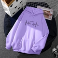 Lavender oversized hoodie with heart heartbeat graphic, kangaroo pocket and drawstring - S / Tops / Lavender