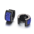 Black hoop earrings with three rows of deep blue rhinestones for women, hinged design - Black Tone Blue Zirconia (KE108269-TGD)
