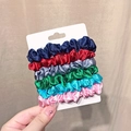 Six-pack of colorful satin elastic hair ties in blue, red, grey, and pink on card - 4# Bright 6-Piece Set (6-Pack)