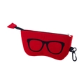 Red felt eyeglasses storage case with black zipper and portable carabiner hook - Red Felt Glasses Bag