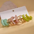 Five-pair set of acrylic and gold hoop earrings in mint, pink, and lime green on white card - Gold Multicolor Set (5 Pairs)