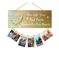 Memorial wooden photo frame wall hanging with heart design and paw prints text - Pet Paw Prints