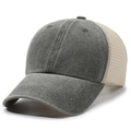 Cappello trucker vintage in cotone lavato grigio scuro con rete traspirante beige - Regolabile / Verde Militare