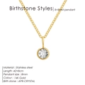 Detailansicht der 14K Gold Edelstahlkette mit 8mm weißem Kristallstein Anhänger - April Weiß - Gold