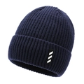 Gorro de punto acanalado azul oscuro con dobladillo y etiqueta decorativa de invierno - Talla única / Azul marino