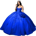 Elegant royal blue ball gown with lace appliques and corset bodice for formal galas - XS / Royal Blue