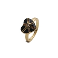 Close-up of heart-shaped gold ring with black enamel, square zircon, and color accents - Adjustable Open / Black