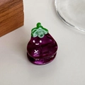 Cute purple eggplant hair clip with a green leaf design and white smiling face detail - Eggplant