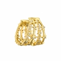 Close-up of gold hollow star earrings with crystal micro-pave in wide band design - Gold Hollow Star Single