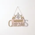 Panneau Merry Christmas en bois avec rennes dorés et sapins décoratifs - Grand Or (Renne Pailleté)