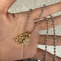 Collar de acero de titanio con colgantes de oso dorados y circonitas cúbicas microengastadas - Colgante Doble / Cadena de Bolas / Circón Dorado y Oso de Oro Brillante