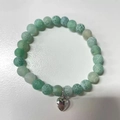 8mm green zebra jasper beaded bracelet with silver heart charm and unique cracked patterns - Green Weathered Stone Heart No Card