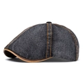 Casquette plate en jean gris foncé délavé avec coutures orange et visière en cuir marron - Noir 2