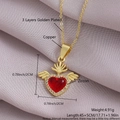 Red heart cross pendant with wings, zircon stones, and 45+5cm gold plated chain - Gold Plated Heart Wings NZ06-7