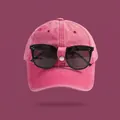 Pink washed cotton baseball cap with integrated large black sunglasses in a trendy style - Adult M (56-58cm) / Built-in Sunglasses Style / Pink