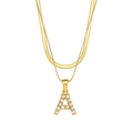 Gold 18K plated stainless steel double layer necklace with zircon letter A pendant - Letter A Style