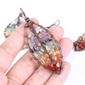 Handmade tree of life leaf pendant with seven chakra natural crystals and copper wire wrap - Antique Bronze Oval Leaf Pendant