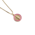 Collana placcata oro con medaglione rotondo della Vergine Maria e bordo in smalto rosa - Rilievo della Vergine Maria Rotondo / Oro/Smalto Rosa