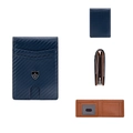 Deep blue carbon fiber men's slim wallet with multi-card slots and brown leather interior - Blue
