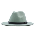 Vintage wool fedora hat in light mint green with black leather belt and silver buckle - M / Pale Green