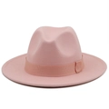 Pink felt wool fedora hat with wide brim and matching grosgrain ribbon band for women - Dusty Pink