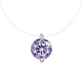 Minimalist S925 necklace with purple moissanite pendant on invisible fishing line - 3 ct / Round (Purple Moissanite)